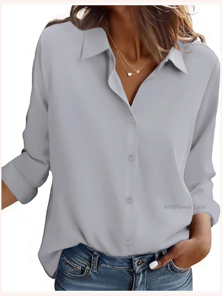 Button Down Shirt For Women Long Sleeve Blouses Business Casual Work Tops